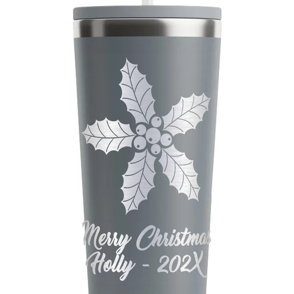 Christmas Holly Grey RTIC Everyday Tumbler - 28 oz. - Close Up