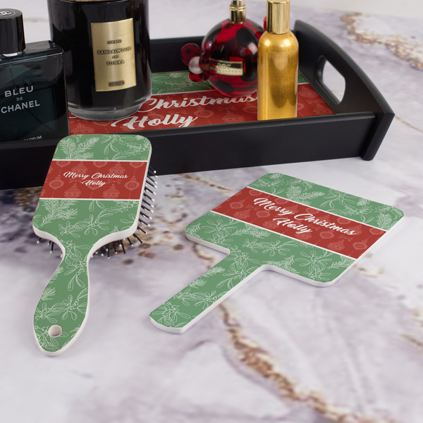 Christmas Holly Hair Brush and Hand Mirror - Bathroom Scene