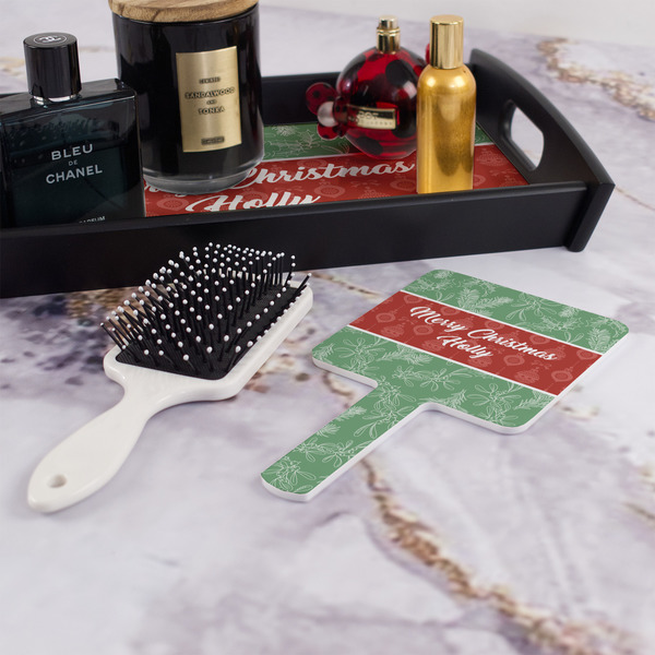 Christmas Holly Hand Mirror - With Hair Brush