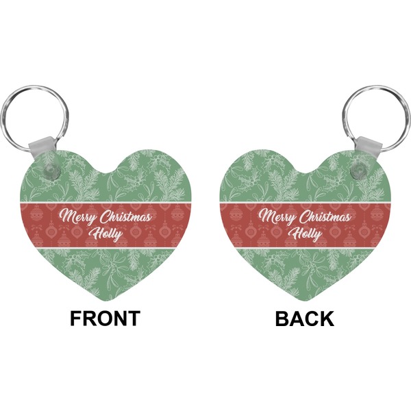 Christmas Holly Heart Keychain (Front + Back)