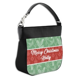 Christmas Holly Hobo Purse w/ Genuine Leather Trim w/ Name or Text