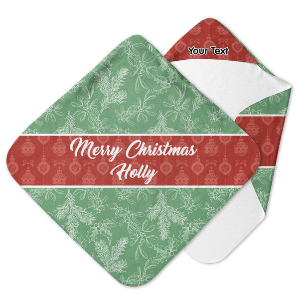 Custom Christmas Holly Hooded Baby Towel (Personalized)