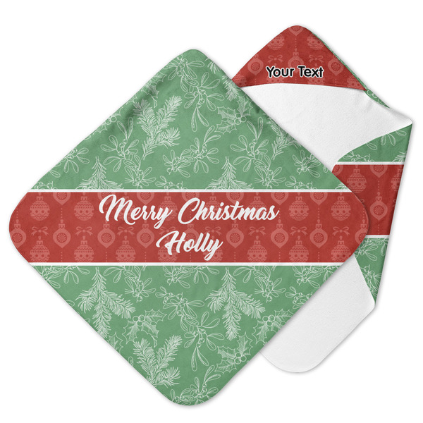 Custom Christmas Holly Hooded Baby Towel (Personalized)