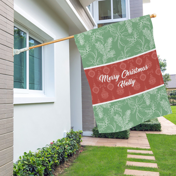 Christmas Holly House Flags - Double Sided - LIFESTYLE