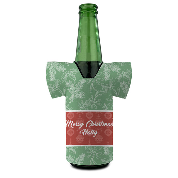 Christmas Holly Jersey Bottle Cooler - FRONT (on bottle)