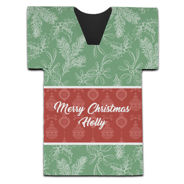 Christmas Holly Jersey Bottle Cooler - Set of 4 - FRONT (flat)