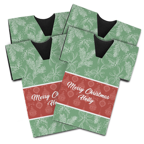 Custom Christmas Holly Jersey Bottle Cooler - Set of 4 (Personalized)