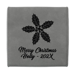 Christmas Holly Jewelry Gift Box - Engraved Leather Lid (Personalized)