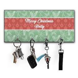 Christmas Holly Key Hanger w/ 4 Hooks w/ Name or Text