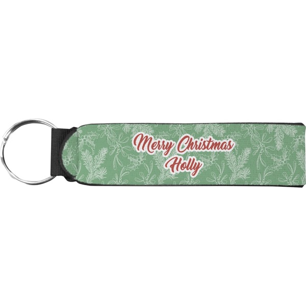 Custom Christmas Holly Neoprene Keychain Fob (Personalized)