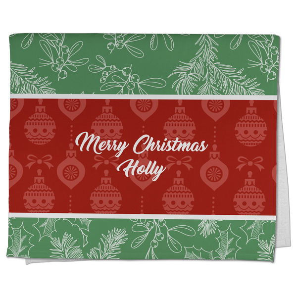 Custom Christmas Holly Kitchen Towel - Poly Cotton w/ Name or Text