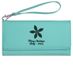 Christmas Holly Ladies Leatherette Wallet - Laser Engraved- Teal (Personalized)