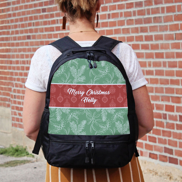 Christmas Holly Large Backpack - Black - On Back