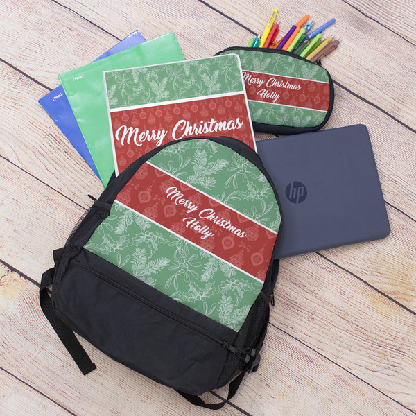 Christmas Holly Large Backpack - Black - With Stuff