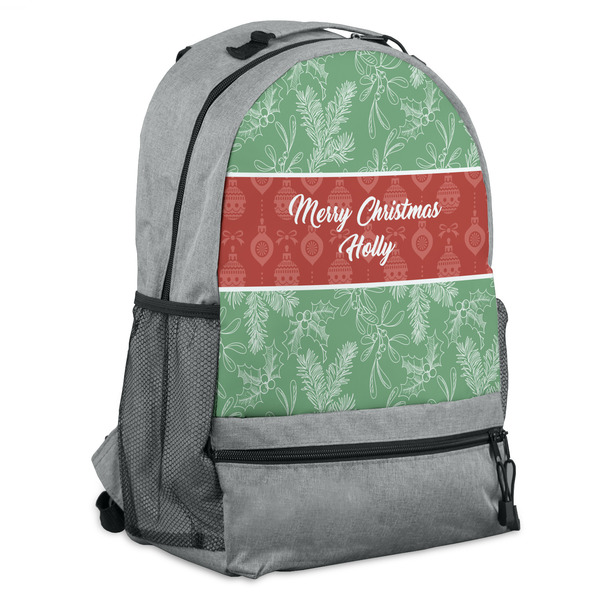 Custom Christmas Holly Backpack - Grey (Personalized)