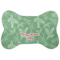 Christmas Holly Bone Shaped Dog Food Mat (Large) (Personalized)