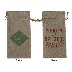 Christmas Holly Large Burlap Gift Bag - Front & Back (Personalized)