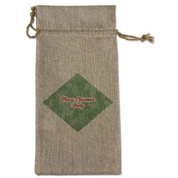 Christmas Holly Large Burlap Gift Bag - Front (Personalized)
