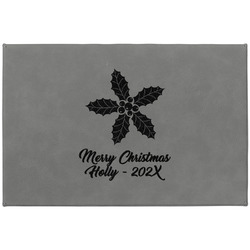 Christmas Holly Large Gift Box w/ Engraved Leather Lid (Personalized)