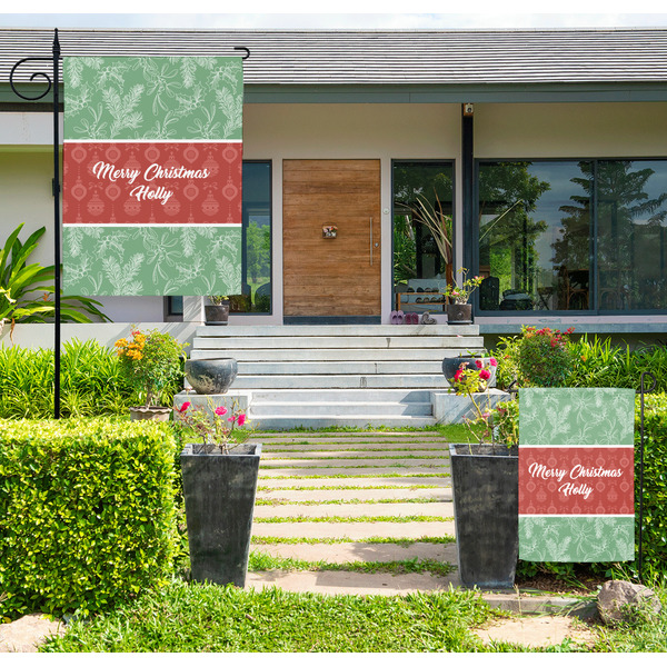 Custom Christmas Holly Large Garden Flag - Double Sided (Personalized)