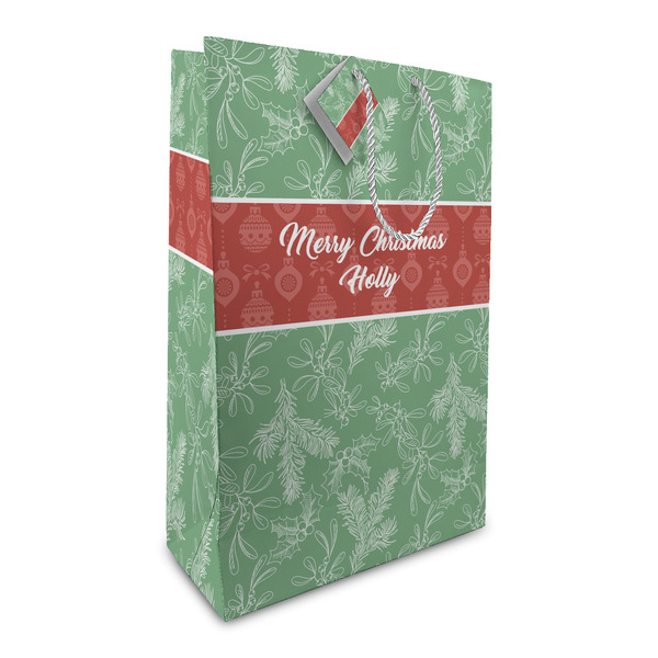 Custom Christmas Holly Large Gift Bag (Personalized)