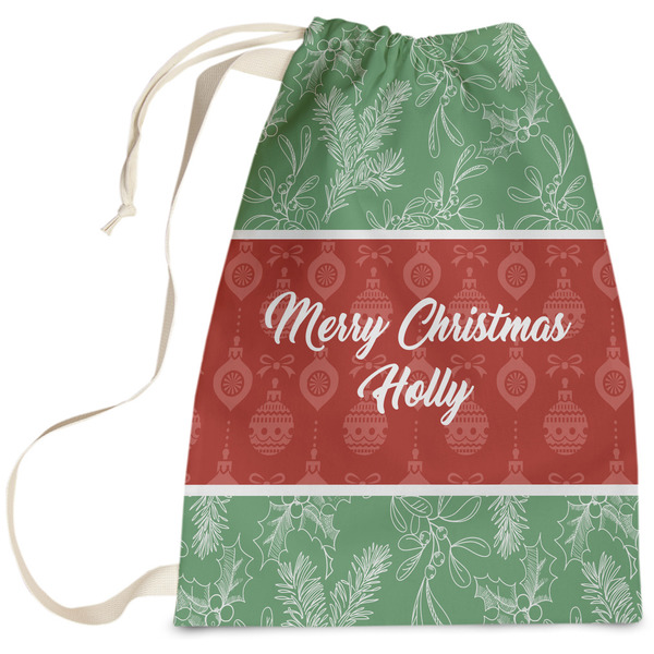 Custom Christmas Holly Laundry Bag - Large (Personalized)