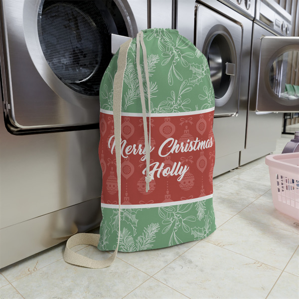 Christmas Holly Large Laundry Bag - In Context