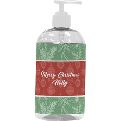 Christmas Holly Plastic Soap / Lotion Dispenser (16 oz - Large - White) (Personalized)