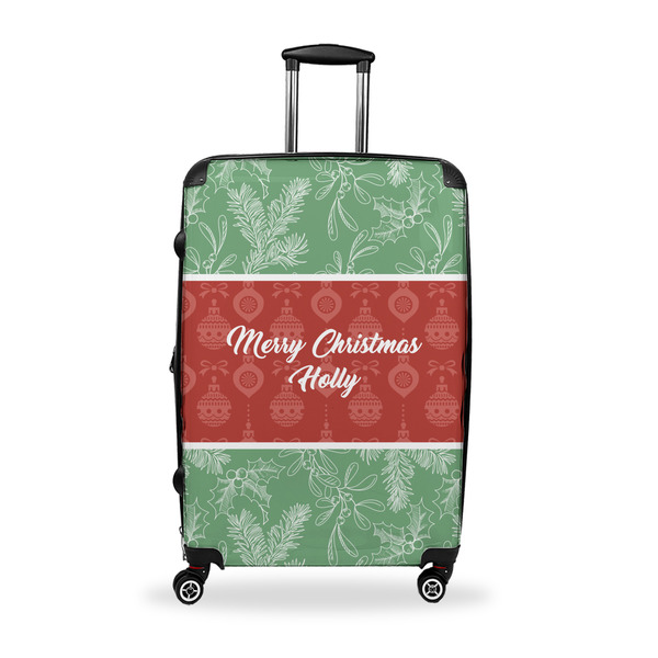 Custom Christmas Holly Suitcase - 28" Large - Checked w/ Name or Text