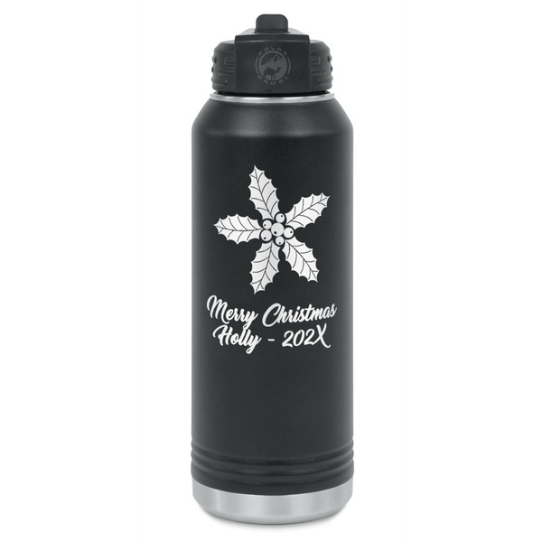 Custom Christmas Holly Water Bottle - Laser Engraved - Front (Personalized)