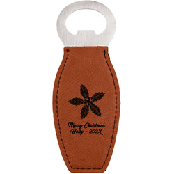 Christmas Holly Leatherette Bottle Opener - Single Sided (Personalized)