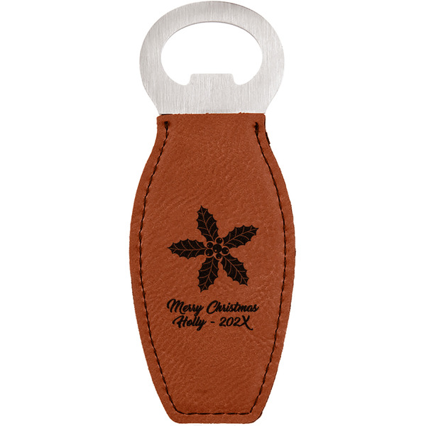Custom Christmas Holly Leatherette Bottle Opener - Single Sided (Personalized)