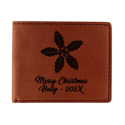 Christmas Holly Leatherette Bifold Wallet - Double Sided (Personalized)