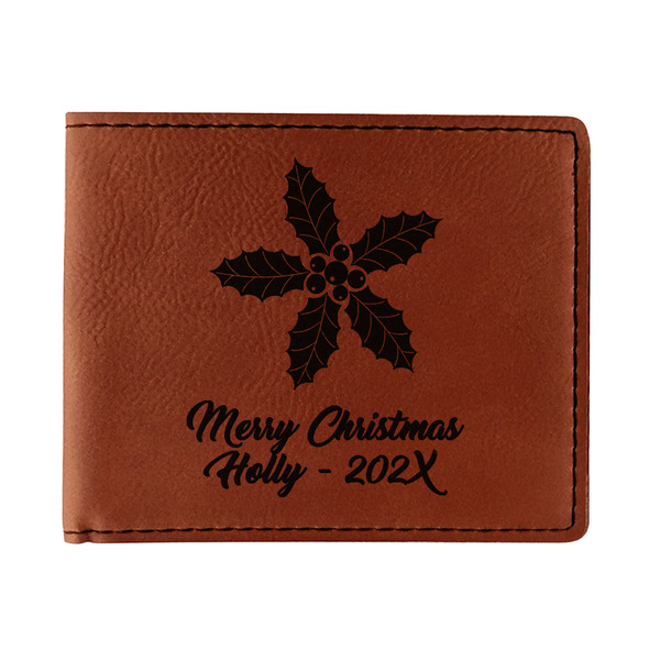 Custom Christmas Holly Leatherette Bifold Wallet - Double Sided (Personalized)