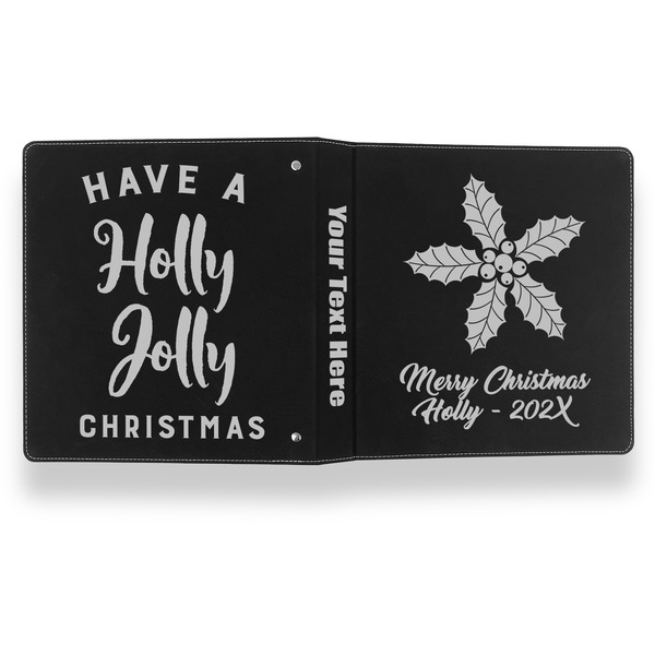 Christmas Holly Leather Binder - 1" - Black- Back Spine Front View
