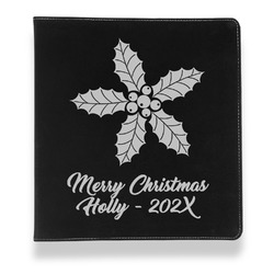 Christmas Holly Leather Binder - 1" - Black (Personalized)