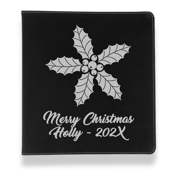 Custom Christmas Holly Leather Binder - 1" - Black (Personalized)