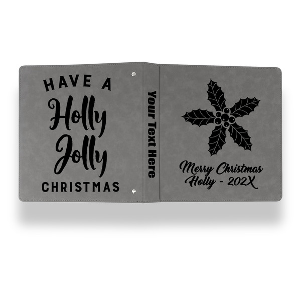 Christmas Holly Leather Binder - 1" - Grey - Back Spine Front View