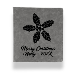 Christmas Holly Leather Binder - 1" - Grey (Personalized)