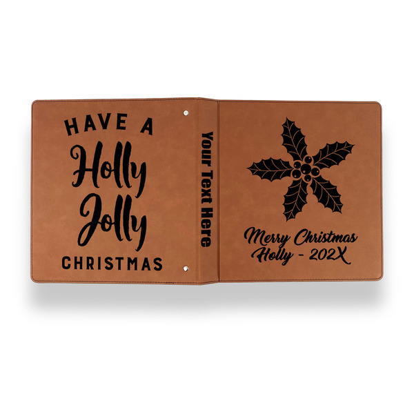 Christmas Holly Leather Binder - 1" - Rawhide - Back Spine Front View