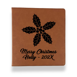 Christmas Holly Leather Binder - 1" - Rawhide (Personalized)