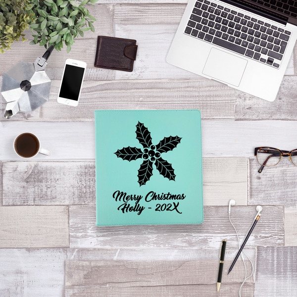 Christmas Holly Leather Binder - 1" - Teal - Lifestyle View