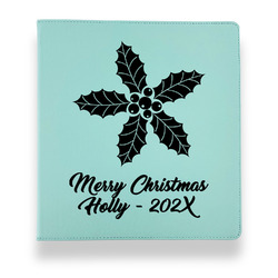 Christmas Holly Leather Binder - 1" - Teal (Personalized)