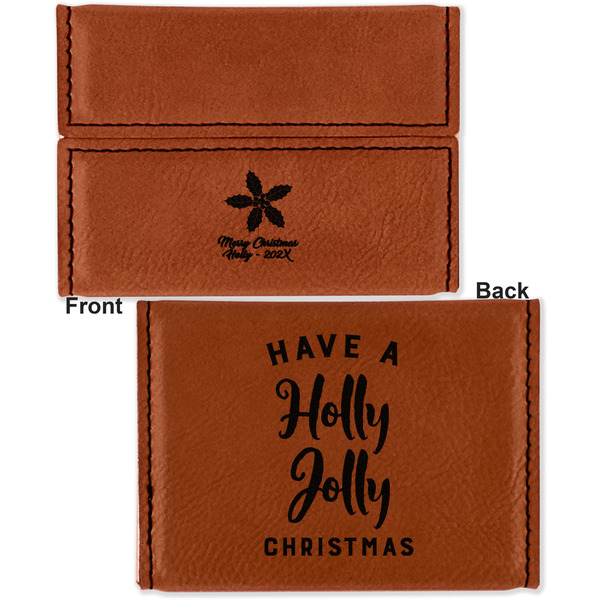 Christmas Holly Leather Business Card Holder - Front Back