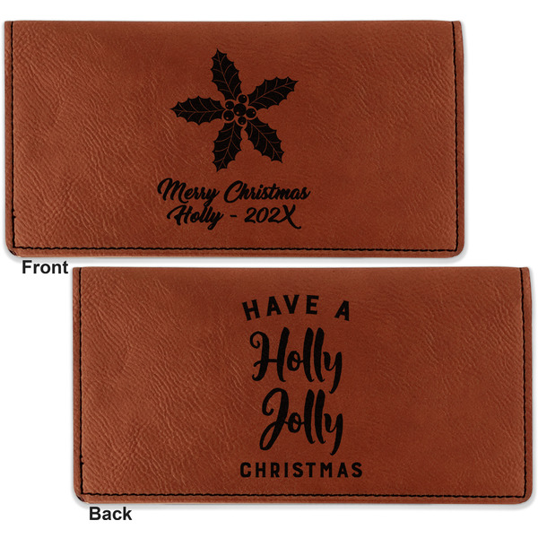 Christmas Holly Leather Checkbook Holder Front and Back