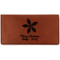 Christmas Holly Leatherette Checkbook Holder - Double Sided (Personalized)