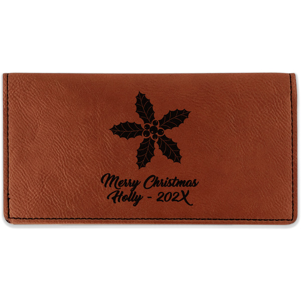 Custom Christmas Holly Leatherette Checkbook Holder - Double Sided (Personalized)