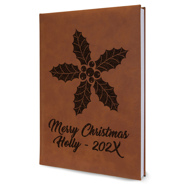 Custom Christmas Holly Leather Sketchbook - Large - Double Sided (Personalized)