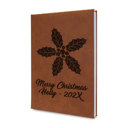 Christmas Holly Leather Sketchbook - Small - Double Sided (Personalized)
