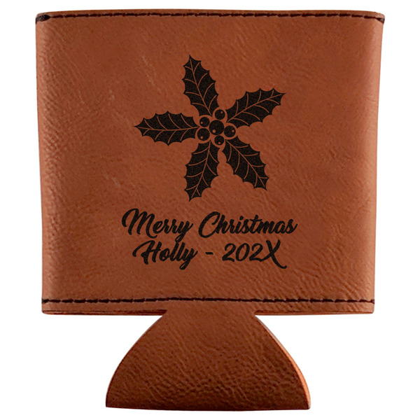 Custom Christmas Holly Leatherette Can Sleeve (Personalized)